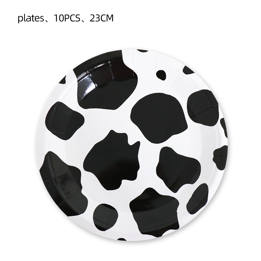 Vacas blancas y negras estampadas vajilla de fiesta bandeja de papel papel papel papel papel papel papel papel regalo bebé fiesta animales de granja decoración temática