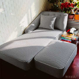 贵妃椅简约现代风千鸟格美人榻风卧室小户型客厅单人轻奢实木沙