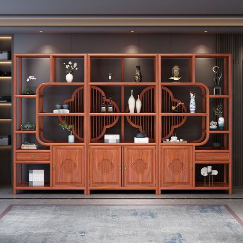 New Chinese style plum blossom rack tea display cabinet rack rubber wood Duobao Pavilion bookshelf office partition