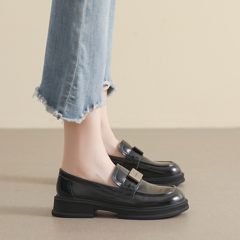 Weiwei Girl 826 - 5 zapatos de cuero negro mujeres retro 2023 nuevo estilo universitario zapatos lefu suela suave zapatos mujeres