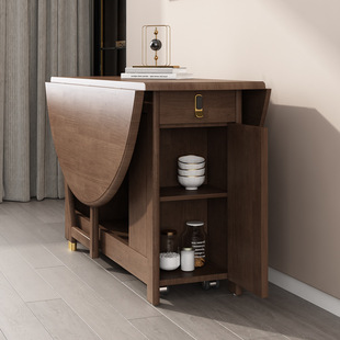 Dining Table Folding Round Household Solid Wood Storage Round Table Multifunctional Light Luxury Dining Table and Chair Combination Small Apartment Dining Table