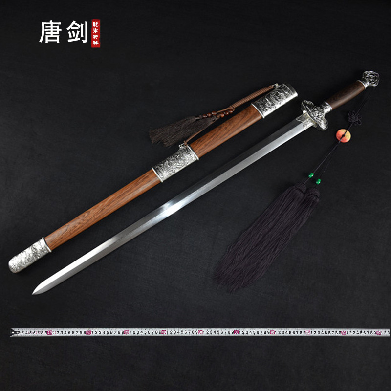 Longquan Jiangqi Sand Silver Lotus Sword Tang Sword Pattern Steel Hand-Forged One-piece Long Sword Cold Weapon Unedged