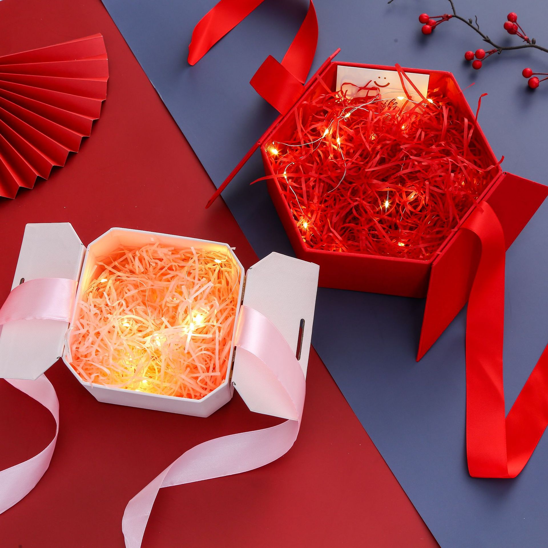 Pink hexagonal gift box gift box Valentine's Day lipstick gift box hexagonal wedding souvenir packaging