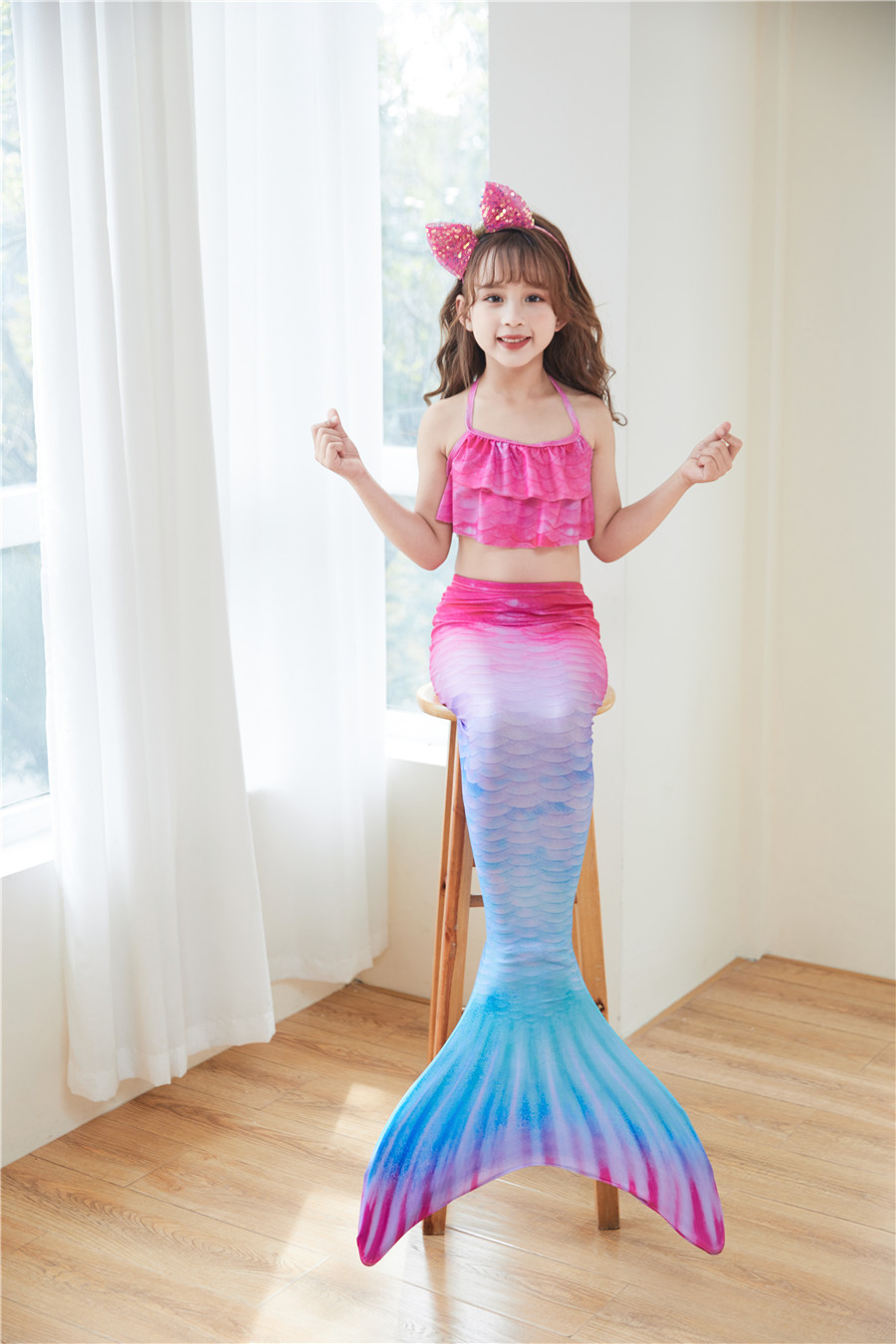 Girl's Cartoon Style Mermaid Polyester Bikinis 3 Piece Set display picture 4