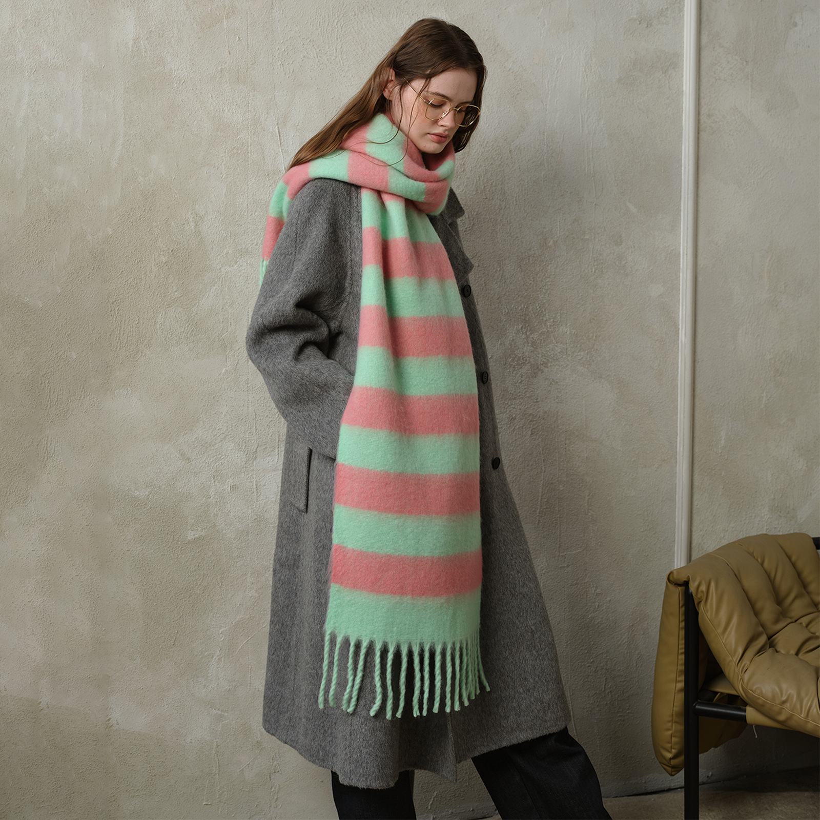 Cross-Border Manufacturer 10-Color New Acrylic Imitation Cashmere Plaid Scarf for Women with Tassels, Thickened for Autumn and Winter, Warm Neck Scarf and Shawl