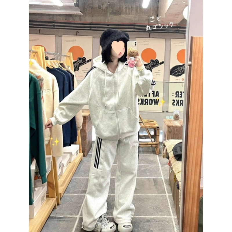 Спортивный костюм Huamian Студенческий ленивый костюм повседневный свободный тощий с капюшоном свитой брюки из двух частей свиток