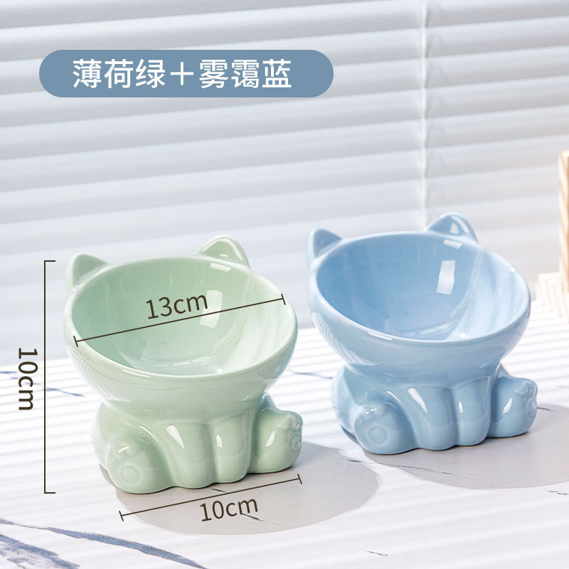 猫用ボウル セラミック製 猫用食器 黒ずみ防止 高足 斜め口 猫用食器 ペット用犬用水飲みボウル 首保護設計|undefined