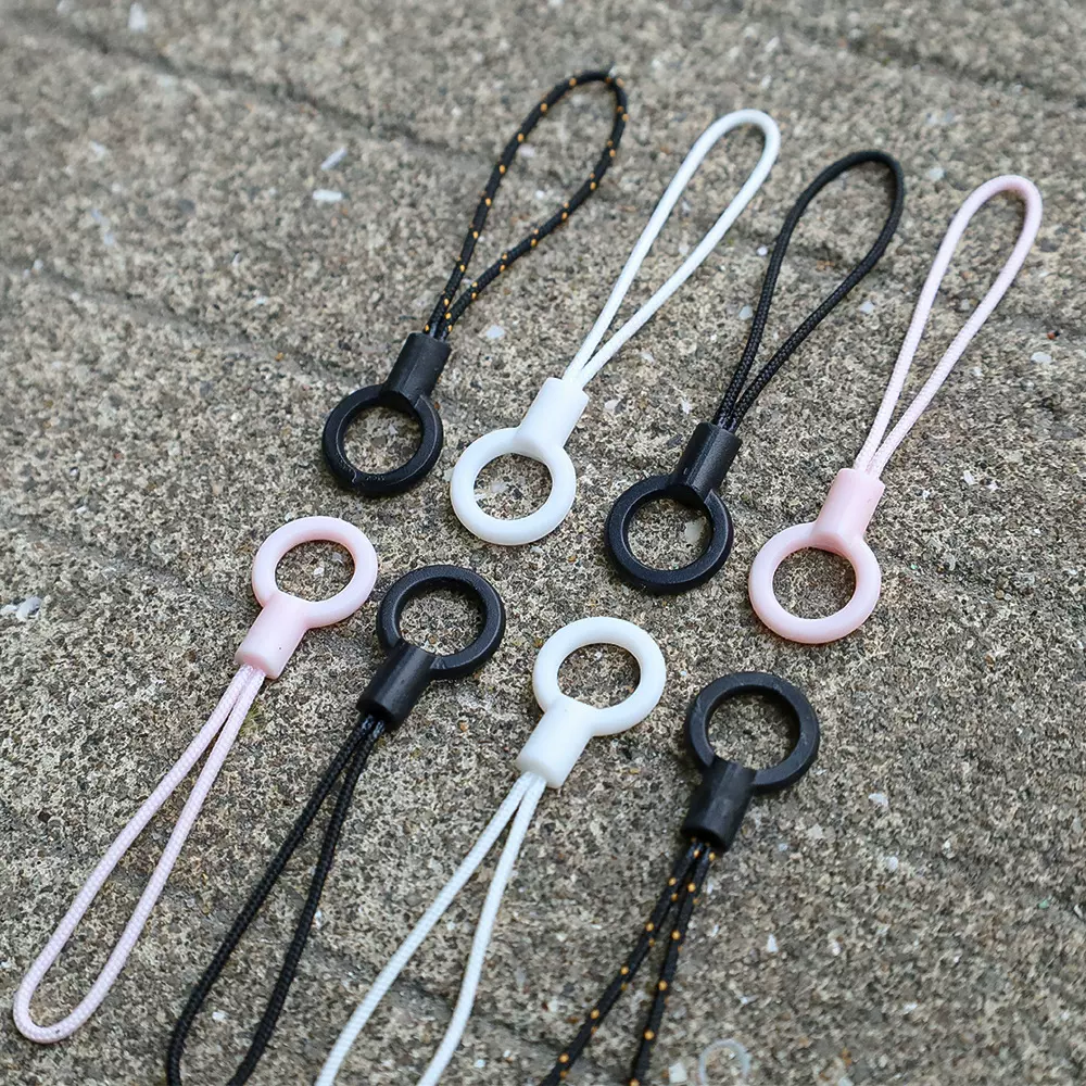 黑色圆圈耳机小绳头 DIY手机挂绳挂链配件 U盘饰品手机壳吊绳挂线