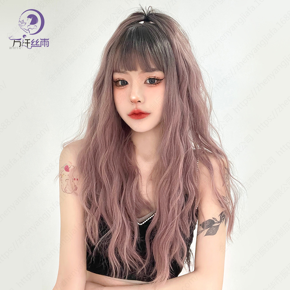 국경 간 아마존 가발 헤드 기어 여성의 긴 곱슬 머리 물 리플 옥수수 파마 가발 그라디언트 얇은 등나무 컬러 풀 헤드  기어-Freehip.co.kr