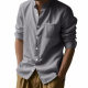 2025 Amazon Cross-border Spring and Autumn Linen Shirt Long-sleeved Collar Breathable Casual Men's New Chinese Style Pocket Shirt