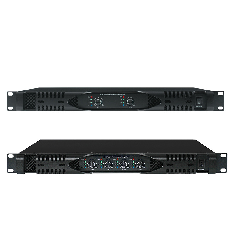 Amplificador de potencia transfronterizo profesional 1U Amplificador de potencia de etapa posterior puro 2 canales 4 altavoces 2400W amplificador de potencia