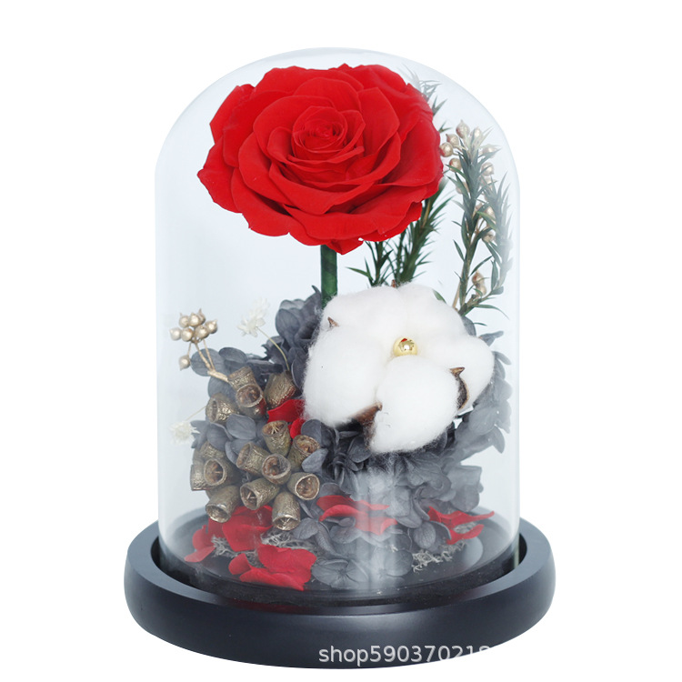 Día de San Valentín Rosa regalo para novia al por mayor regalo del Día DE LA Madre acompañada cubierta de vidrio Yunnan Yongsheng flor producto terminado