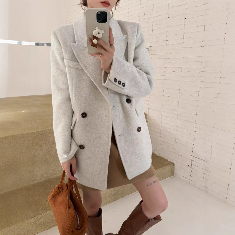 2025 Korea Dongdaemun Classic Petite Silhouette Double-Sided Wool Suit Jacket Women's Autumn and Winter New Coat