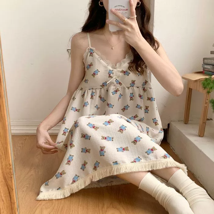 Summer removable breast pads, pijama with tassels, wholesale, lifting effect, floral print