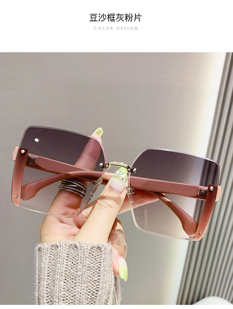 Nuevas gafas de sol de moda de alta calidad sin marco de borde de corte de las mujeres gafas de sol de gran marco a prueba de rayos UV gafas de sol de moda