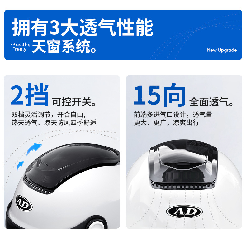 New National Standard Class a 3C Certified Electric Vehicle Motorcycle Summer Helmet, Sun Protection All-Season Riding Helmet, Zero-Sense Sunroof Helmet