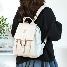 跨境2025新款休闲女士软皮双肩包时尚复古大容量户外通勤背包书包