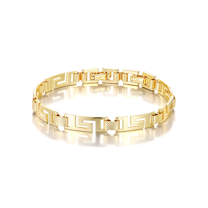 Xuping nueva aleación de cobre transfronteriza europea y americana chapada 14k pulsera de patrón de la Gran Muralla nicho de diseño de joyas personalizadas para mujeres