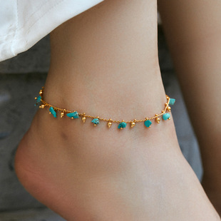 NEW Cross-border personality irregular natural stone turquoise anklet niche simple summer new design feeling foot chain