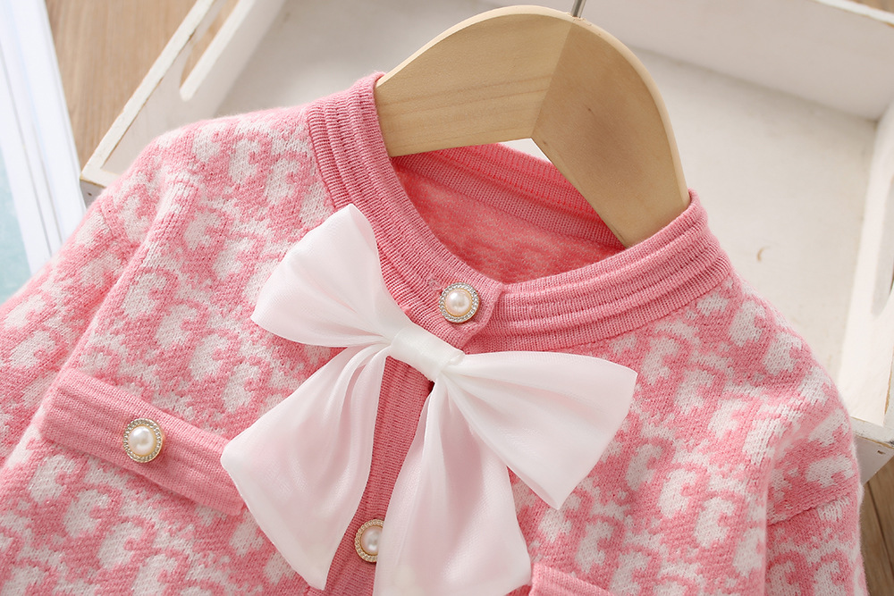 Suéter para niña, otoño/invierno 2023, nuevo estilo occidental, pequeña fragancia, pajarita de manga larga, vestido de princesa para niños dos_voghion.com