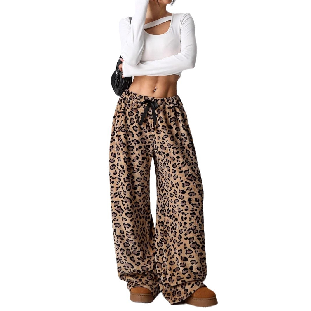 Women's Printed Wide Leg Pants - High Waisted Elastic Waist Palazzo Trousers Casual Pants Leopard Print Trousers Wide Leg Pants_voghion.com