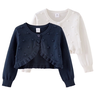 2025 Spring and Autumn New Pure Cotton Ball Children's Sweater Jacket Category a Baby Shawl Thin Girls Knitted Cardigan