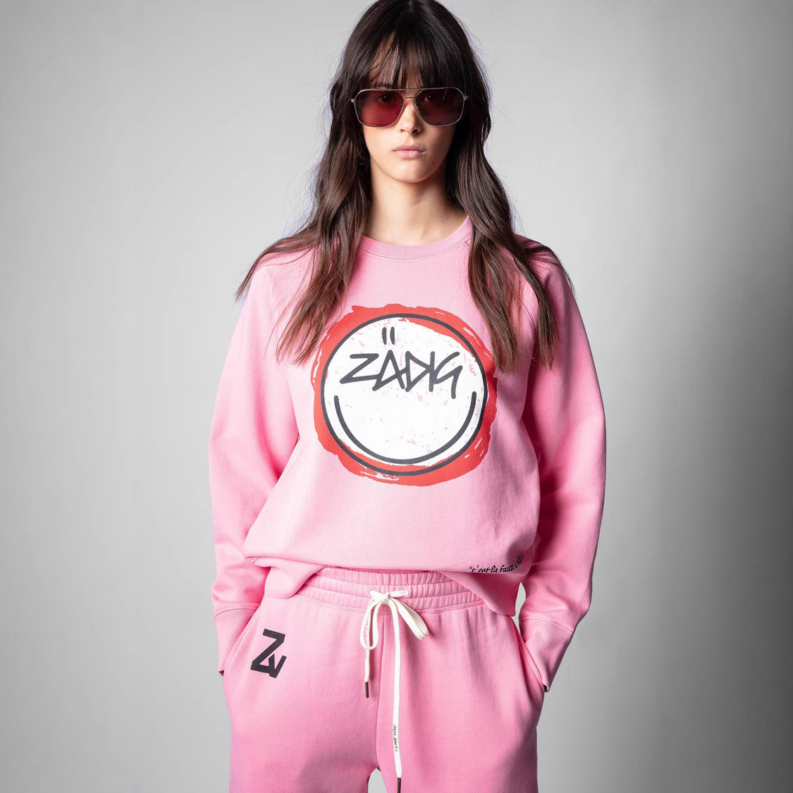 Sudadera de forro polar con estampado de cara sonriente y letras ZV para mujer, estilo francés, otoño e invierno, 01_voghion.com