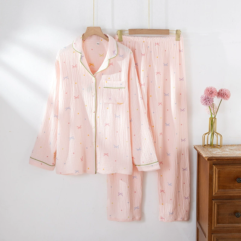 Pijama, set, thin long-sleeve, trousers with bow