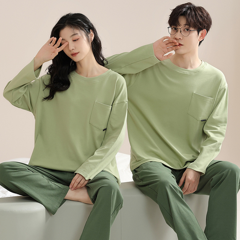 코튼 파자마 커플 봄 가을 겨울 정장 유행 한국 버전 달콤한 느슨한 풀오버 플러스 사이즈 홈 옷 외부 착용 가능