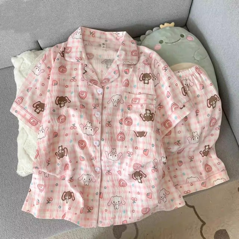 2025新款KT猫女童睡衣夏季短袖云朵棉薄款可爱儿童女孩家居服套装|undefined
