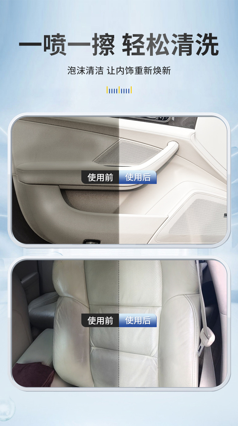 Car Interior Multifunctional Foam Cleaner, No-Rinse Car Interior Ceiling and Seat Cleaner, Complete Set of Car Cleaning Tools
