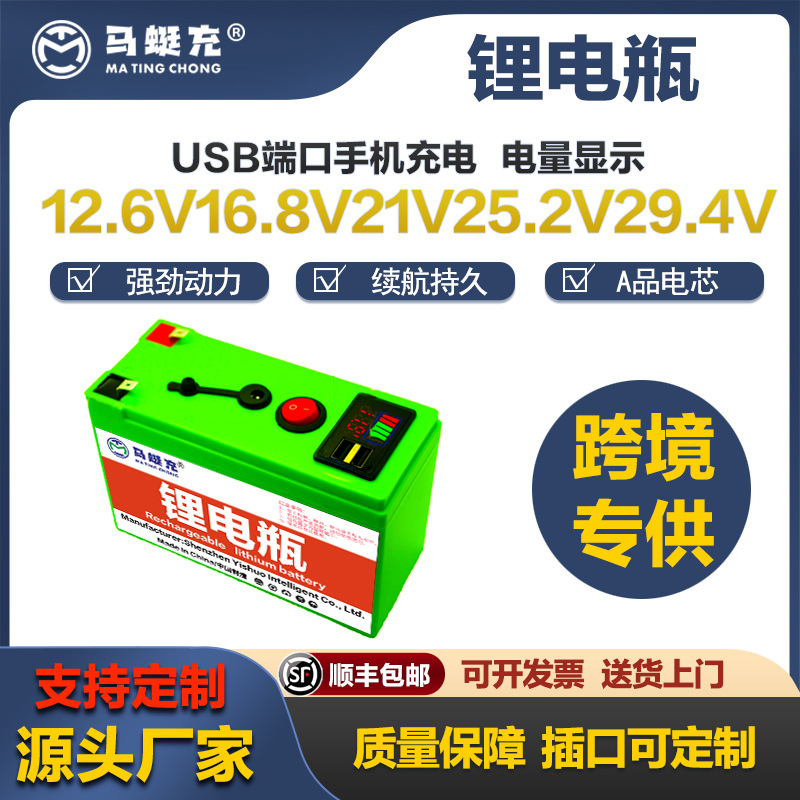 12.6V16.8V21V25.2V29.4V便携备用电池电瓶锂电池USB端口电量显示