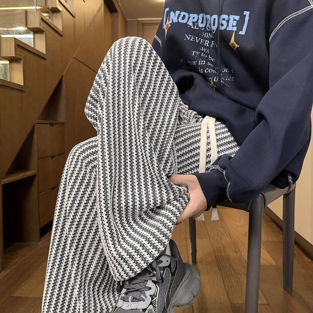 Chenille Heavy Fishbone Pattern Men's 2025 Autum Trendyy Large Size Loose and Versatile Draped Casual Pants