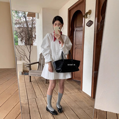 【WOW】韩版小众设计感圆领立体羊腿袖小个子收腰显瘦短款连衣裙