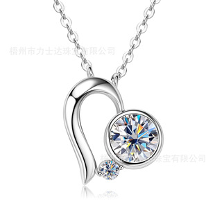 Luster Moissanite Silver Jewelry S925 Silver Plated 18K Gold Round Moissanite Heart Necklace