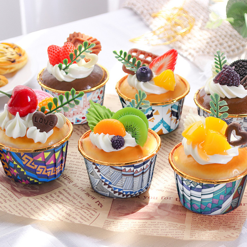 一次性加厚卷口杯民族风系列内金蛋糕纸杯马芬杯防油耐高温烘焙用
