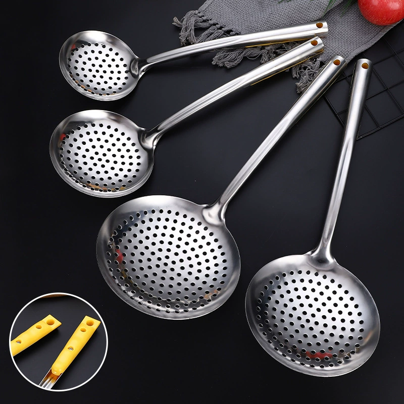 Non-magnetic stainless steel large drain kitchen cooking thickened long handle mesh colander oil drum large oil drain noodle spoon hot pot spoon
