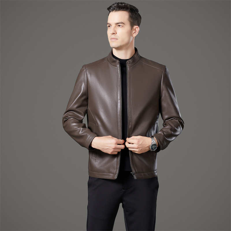 Authentic Warm Full Leather down Jacket, High-End Goatskin Genuine Leather Jacket, Men's Lapel Leather Casual Jacket