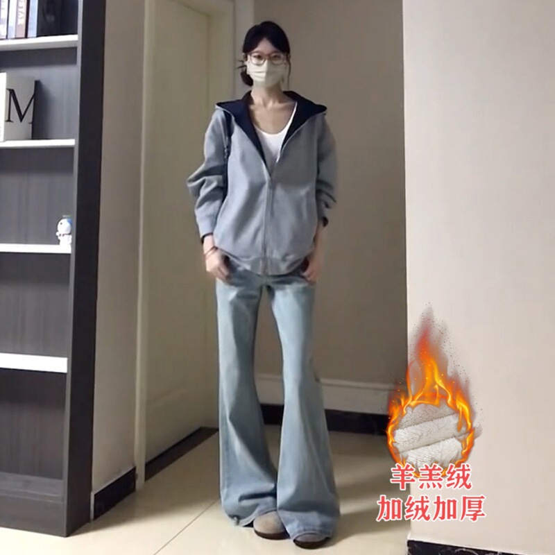 山东即墨美式慵懒风chic灰色连帽卫衣外套女秋冬巨厚羊羔绒宽松上|undefined