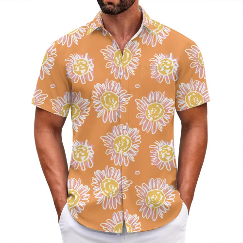 Men's 5-Button Cuff Beach Aloha Flower Shirt - Summer 2025, Quick-Drying Beach Short Sleeve T-shirt for Men and Women