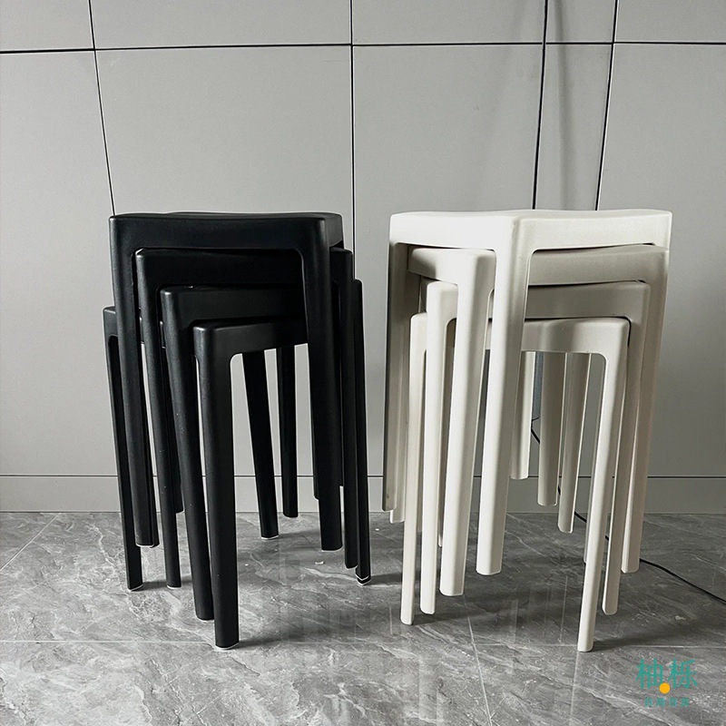 简约加厚风车凳高脚凳可叠放方形塑料方凳子高腿四脚凳子客厅餐桌