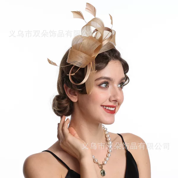 New Style Feather Mesh European and American Fashion Beautiful Organza Hat Headpiece Wedding Head Flower Tea Flower Hair Net Headpiece