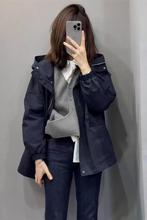 冲锋衣外套女中长款加棉加厚秋冬新款收腰宽松小个子上衣棉服