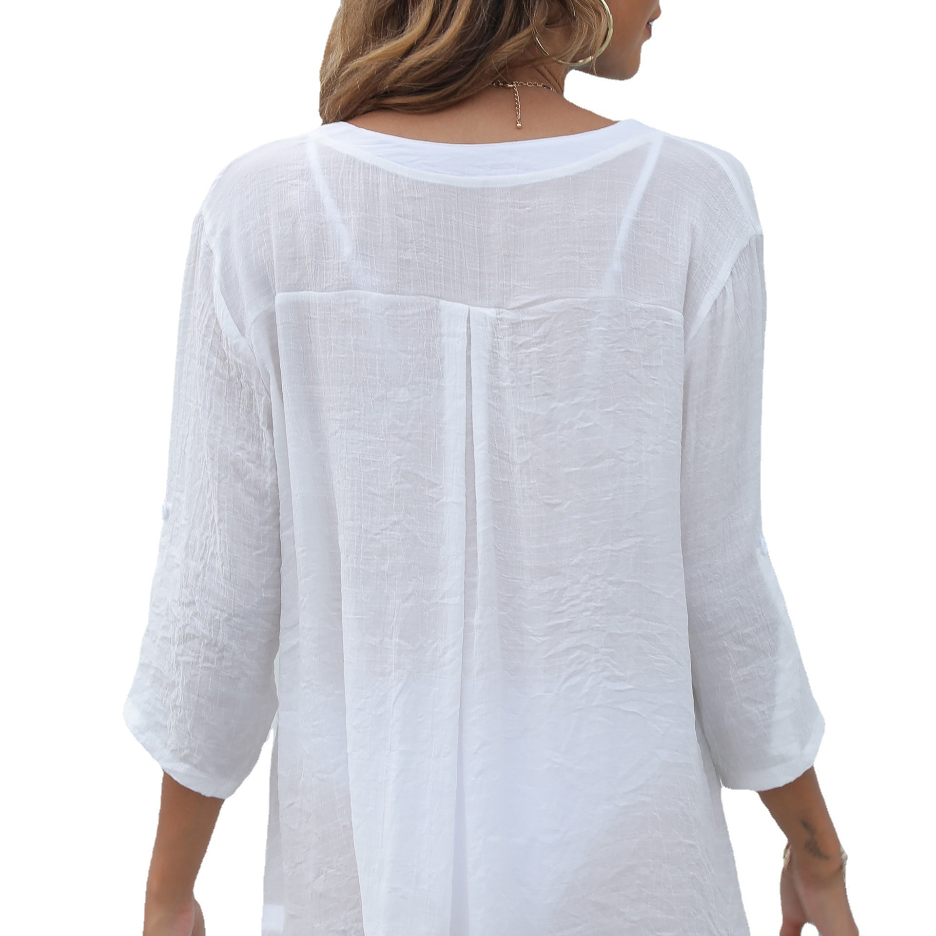 Women's shirt cross-border European and American women's beach blouse seaside vacation deep V sexy dress beach dress Z731