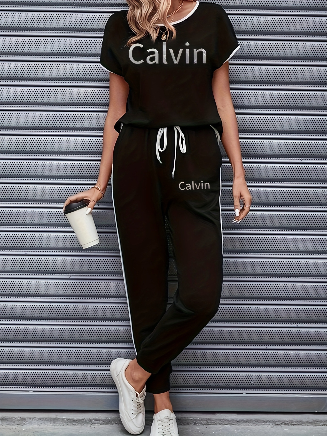 Women's Clothing Color Block Trim Casual Suit Spring Summer Autumn American Style Simple Loose Fit Short Sleeved Set_ecoleips.com