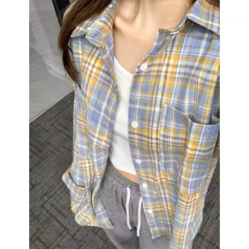 Допамин легкий и экстравагантный продвинутый хлопчатобумажный клетчатый рубашка