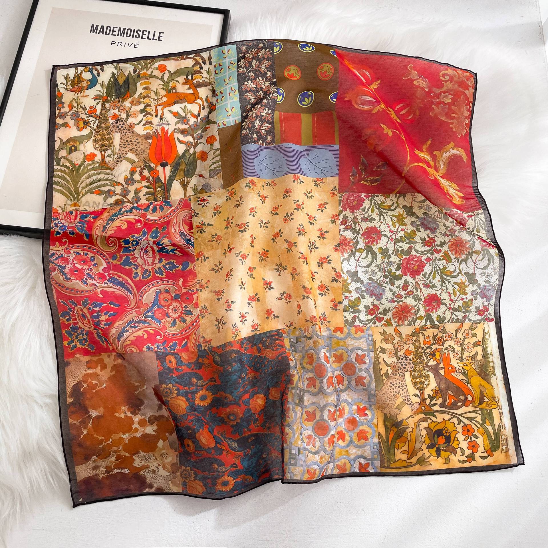 Premium Mulberry Silk Cotton Blend Scarf For Women - Spring Lightweight Artistic Silk Blend Shawl Wrap - Thumbnail 6