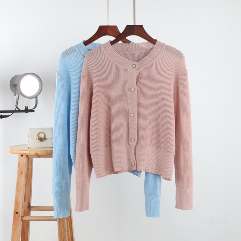 Sweet and Youthful Round-Neck Loose Knit Cardigan, Thin Style, 2026 Spring/Summer New Outerwear, Long-Sleeve Jacket Top for Women