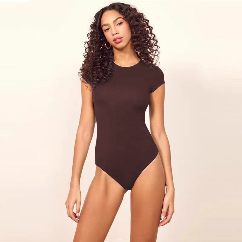 2025夏季亚马逊欧美跨境女装性感紧身纯棉罗纹圆领连体衣bodysuit