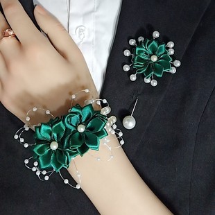 Korean Style Double Flower Bracelet with Pearl Daisy Corsage Fashion Prom Wedding Bridal Corsage Wrist Flower